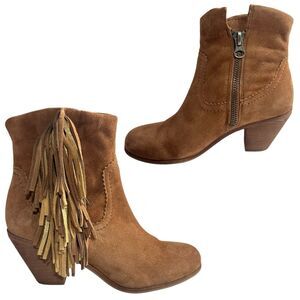 Sam Edelman LOUIE Womens Booties Sz 8,5M Brown Suede Leather Fringe Ankle Boots